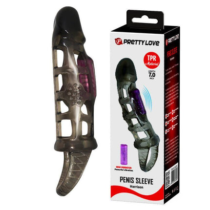 Harrison Vibrating Penis Sleeve Enhances Erection, discreet textured TPR sleeve with packaging.