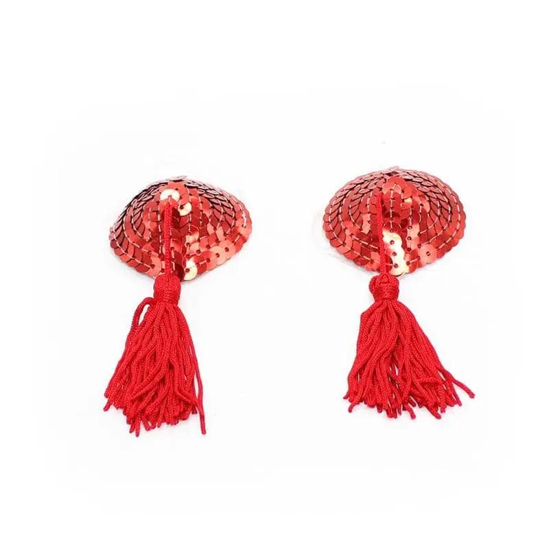 Heart Sequin Nipple Cover with Tassel Red - secretsextoys.store