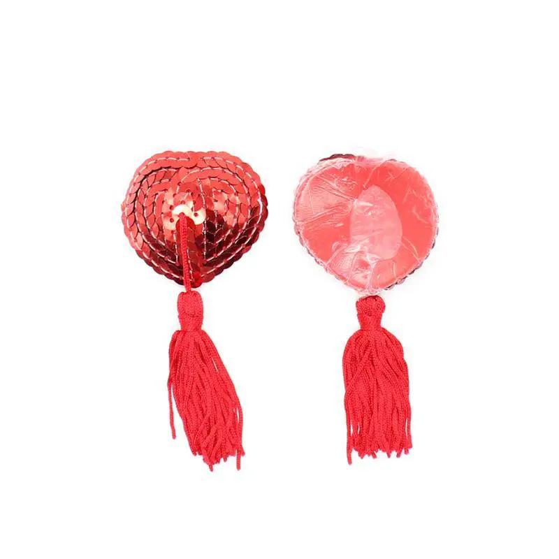 Heart Sequin Nipple Cover with Tassel Red - secretsextoys.store