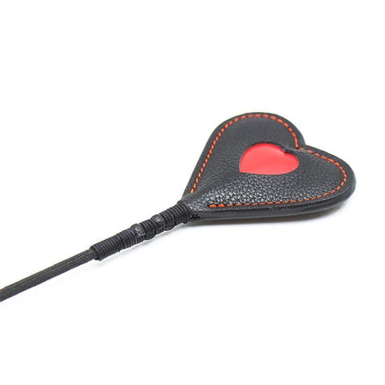 Heart shaped riding crop 51 cm with black handle and red heart design