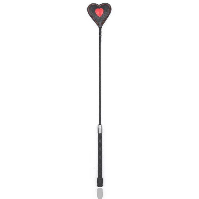 Heart shaped riding crop 51 cm with heart-shaped tip and red detailing for BDSM play, featuring a sleek design and sturdy handle for control.