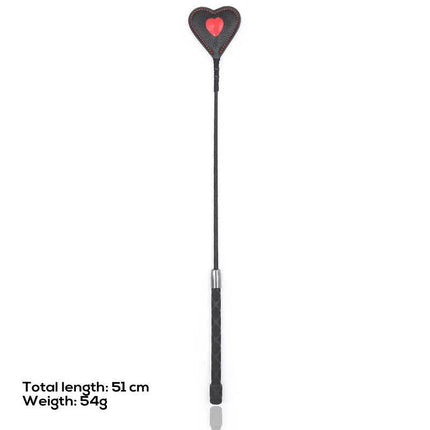 Heart shaped riding crop 51 cm with heart design and elongated handle for BDSM activities.