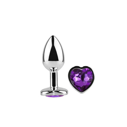 Heart Shaped Butt Plug Purple Lavender Size S with jewel detail, ideal for beginners in stylish anal play.