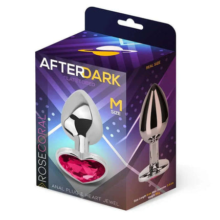 Heart Shaped Butt Plug Rose Coral Size M in packaging, featuring a heart-shaped red jewel base, for safe and stylish intimate play.