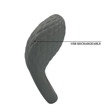 Heloise Vibrating Cock Ring, rechargeable silicone design with textured surface and USB charging, enhances pleasure and performance.