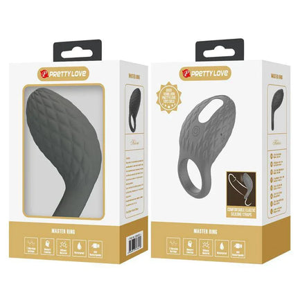 Packaging of Pretty Love Master Ring showcasing the vibrating silicone design and features for enhanced pleasure.