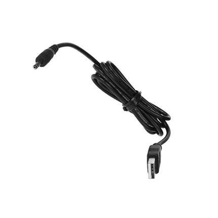 Black USB charging cable for electronic devices, coiled for storage.