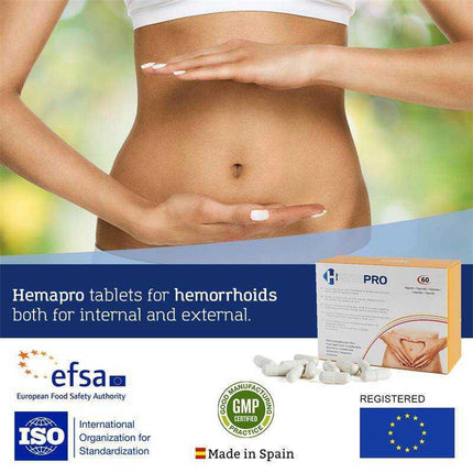 Hemapro Hemorrhoids Pills 60 Tablets - Natural dietary supplement for internal and external hemorrhoid relief, 60 capsules box.