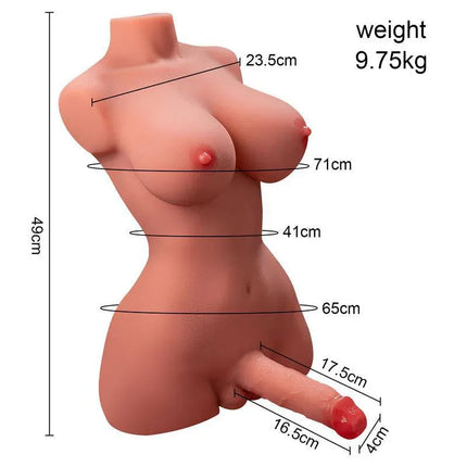 Hermosa Lady Boy Thrusting and Vibrating Torso 9.75 kg with detailed measurements, showcasing realistic anatomy for immersive experience.