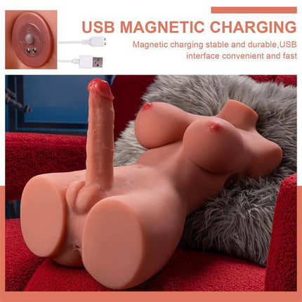 Hermosa Lady Boy Thrusting and Vibrating Torso 9.75 kg with USB magnetic charging feature on a red chair