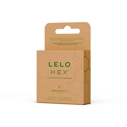 HEX Condoms Organic 3 units packaging, premium latex for natural sensation and durability, eco-friendly and ultra-thin protection