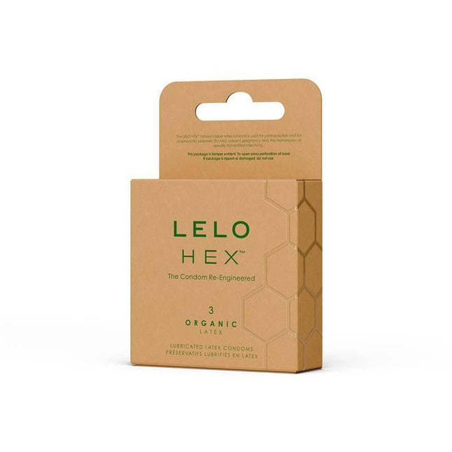 HEX Condoms Organic 3 units packaging, premium latex for natural sensation and durability, eco-friendly and ultra-thin protection