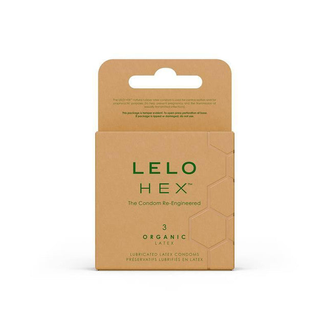 Front packaging of HEX Condoms Organic 3 units, featuring luxurious and eco-friendly design.
