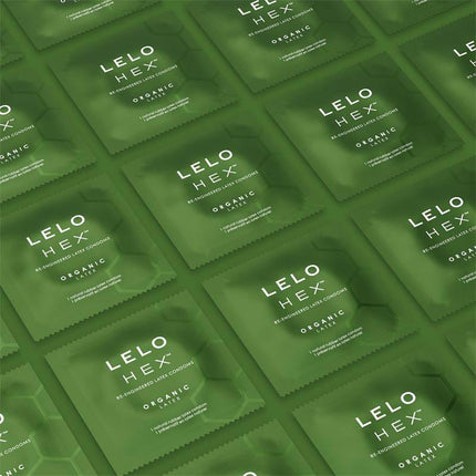 HEX Condoms Organic 36 units, featuring eco-friendly design with ultra-thin, durable packaging for enhanced intimate safety and comfort.
