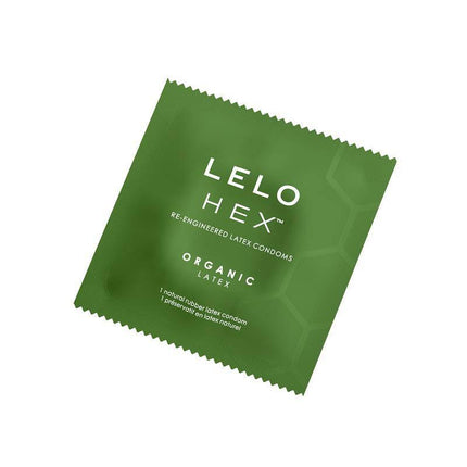 HEX Condoms Organic 36 units - Organic latex condom packaging with luxury design for safety and environmental responsibility.