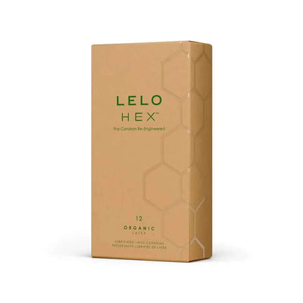 Box of HEX Condoms Organic 12 units, made from responsibly sourced latex for a natural, safe, and luxurious experience.
