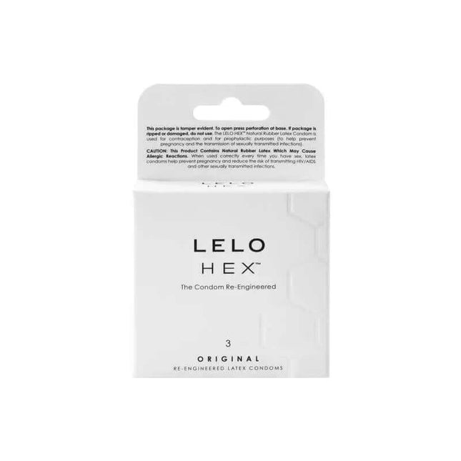 HEX ORIGINAL Condoms 3 Pack box featuring innovative hexagonal design for enhanced strength and sensation.