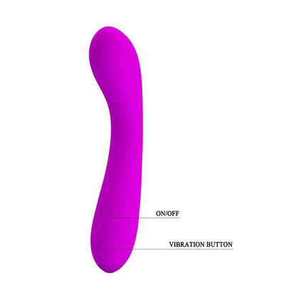High Grade Vibrator Tony Purple with on/off and vibration button controls, featuring ergonomic design for customizable pleasure.