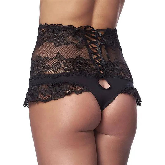 High Waist Panty Black with lace details showcasing the back view of the design.