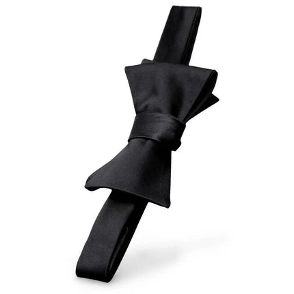 His Rules Bondage Bow Tie in silky black polyester for style and discreet restraint.