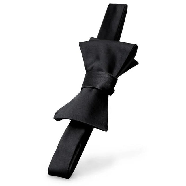 His Rules Bondage Bow Tie in silky black polyester for style and discreet restraint.