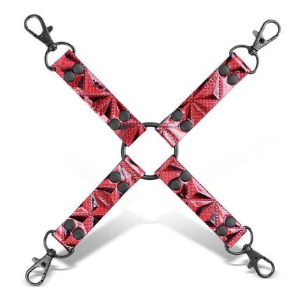 Hog Tie Diamond Vegan Leather luxury BDSM restraint with red diamond pattern design for bondage enthusiasts.
