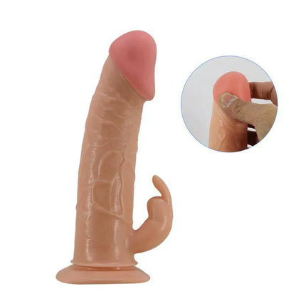 Realistic suction cup dildo with pink tip and textured design