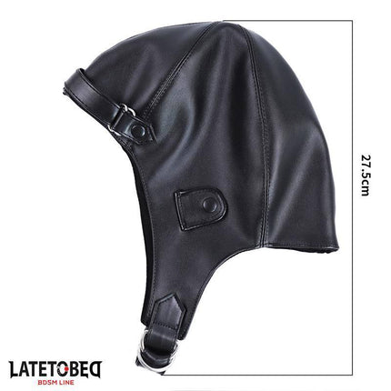 Hood Black vegan leather minimalist mask by LATETOBED, one-size, black color, measuring 27.5cm, durable and comfortable design.
