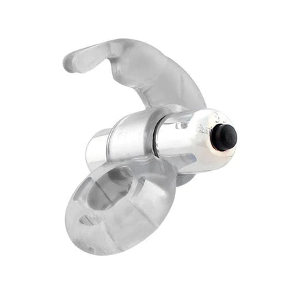Horizon Vibrating Penis Ring with Rabbit Clear featuring a flexible design and powerful bullet with bunny-shaped stimulator.