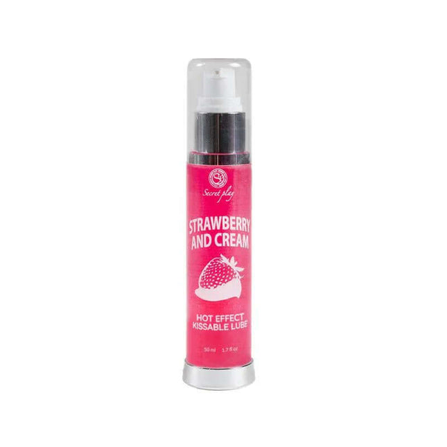 Hot Effect Strawberry with Cream Lubricant 50 ml in clear bottle, suitable for massage and lubrication, vegan and sugar-free.