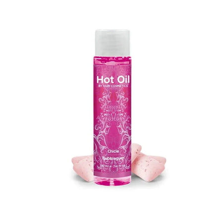 Bottle of Hot Oil Heat Effect Bubblegum Aroma 100 ml with pink bubblegum pieces