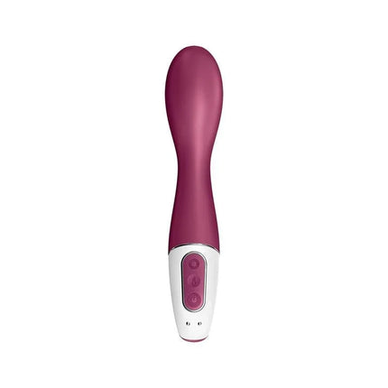 Hot Spot Vibe with Heat Function G-Spot USB Silicone in maroon, featuring a curved design with control buttons for enhanced stimulation.