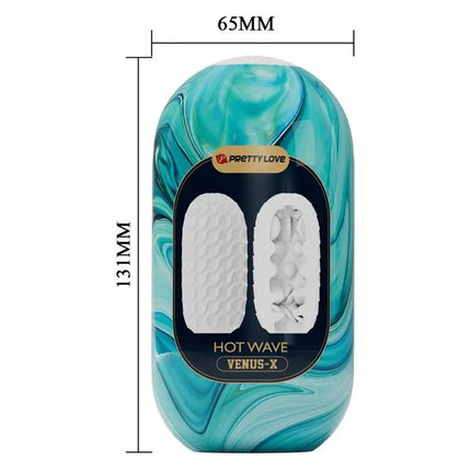 Hot Wave Venus-X Egg Masturbator packaging with measurements 65mm by 131mm