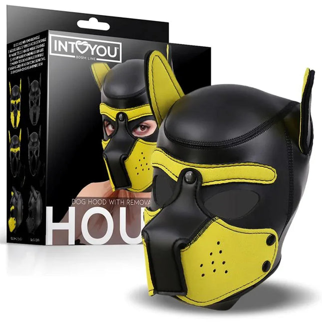 Hound Neoprene Dog Hound Removable Muzzle Black/Yellow One Size with package in background