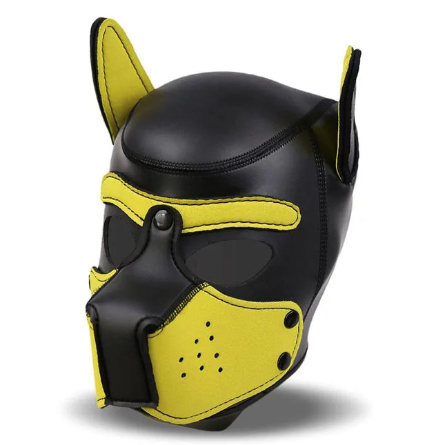 Hound Neoprene Dog Hound Removable Muzzle Black/Yellow One Size, BDSM neoprene dog mask with removable muzzle.