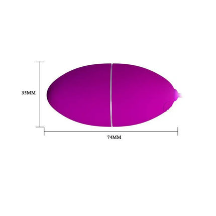 Huevo a Control Remoto Silicone Cover Clave 72 shown in purple with dimensions 74mm by 35mm