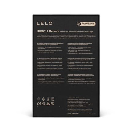 Back packaging of Hugo 2 Remote Control Prostate Massager Black by LELO.