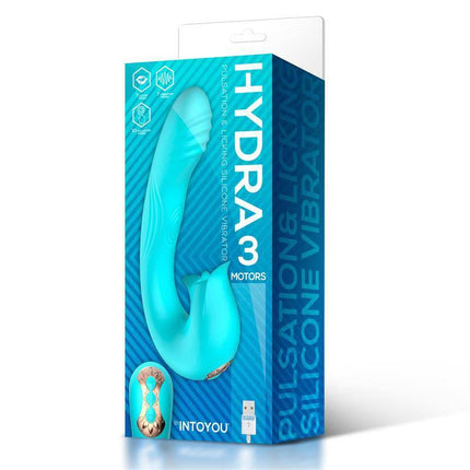 Hydra Vibe with Pulsation and Clitoris Stimulating Tongue 3 Motors USB packaging in blue box
