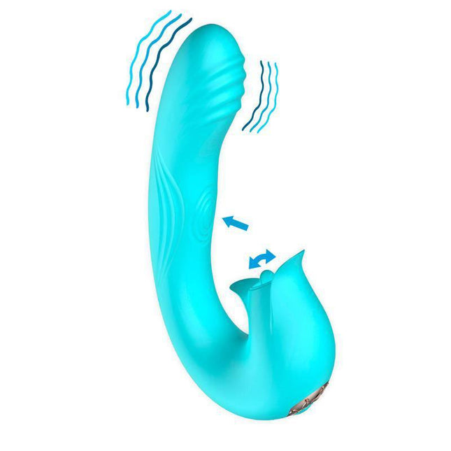 Hydra Vibe with Pulsation and Clitoris Stimulating Tongue 3 Motors USB in blue, showing vibration and pulsation features.
