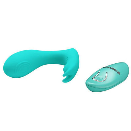 Idabelle Stimulator with Vibration and Pulsation Remote Control, featuring a curved design and dual motors in teal color