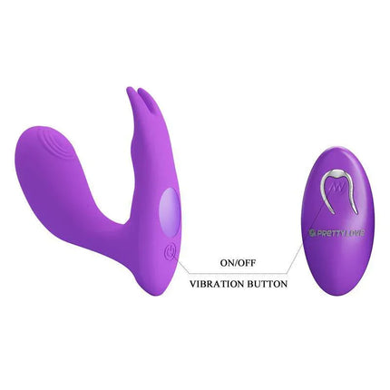 Idabelle Stimulator with Vibration and Pulsation Remote Control featuring dual motors and wireless remote. Purple design for targeted pleasure.