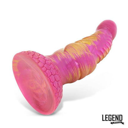 Ignitor Liquid Silicone Dildo 18,3 cm with vibrant pink and gold design from Legend Dildos