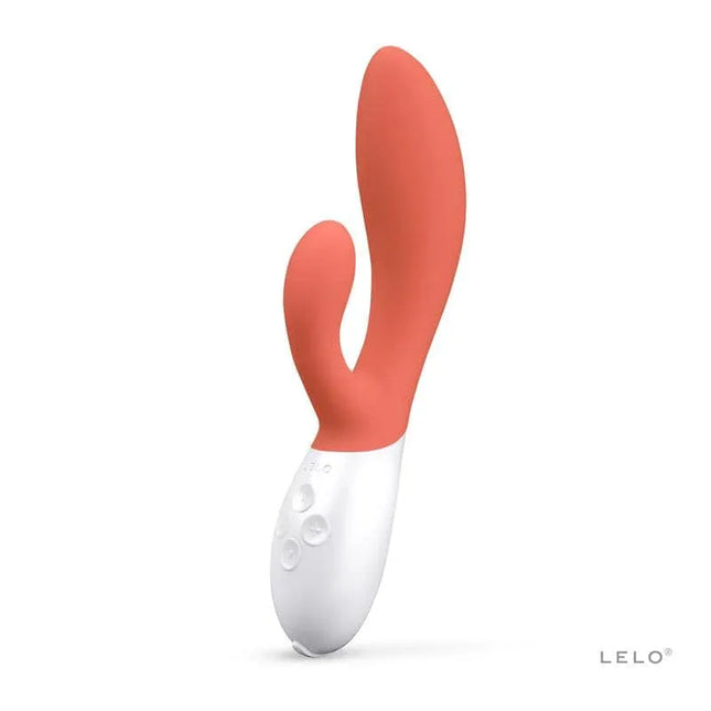 Ina 3 Vibe Coral bunny vibrator with soft silicone, featuring dual stimulation and 10 vibration modes for enhanced pleasure experience.