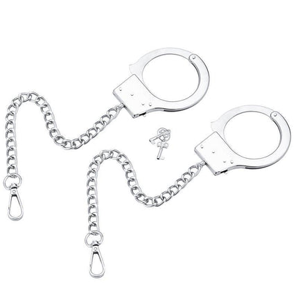 Individual Metal Chain Cuffs for BDSM play with sturdy chain and ring, ideal for adventurous couples seeking versatile restraint.