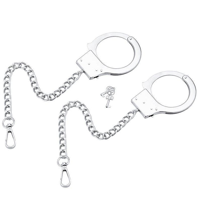 Individual Metal Chain Cuffs for BDSM play with sturdy chain and ring, ideal for adventurous couples seeking versatile restraint.