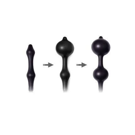 Inflatable Anal Plug with Double Balloon and Pump showing progressive inflation stages