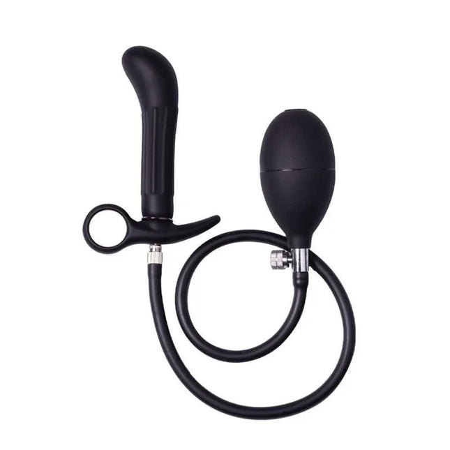 Inflatable Anal Plug with Pump Black featuring hand pump and easy-release valve for customized comfort and intensity.