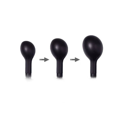 Inflatable Anal Plug with Pump Black shown in three inflation stages for customizable fullness