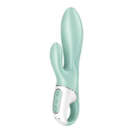 Inflatable Rabbit Vibe Air Pump Bunny 5 with APP Satisfyer Connect, ergonomic design, dual engines, teal color.