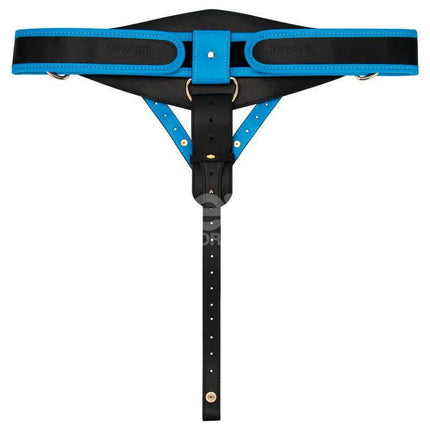 Ingen Adjustable Strap On with Hollow Dildo 9 Enhanced Set XS/S/M, black and blue harness displayed on white background